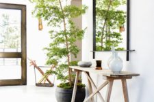 16 tall tree in a pot covered with moss and placed in the entryway