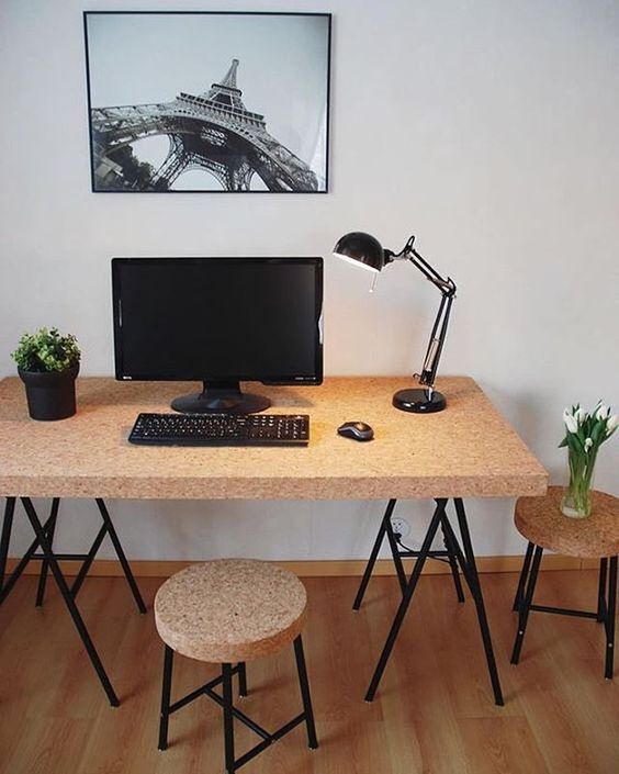 IKEA Sinnerlig stools and a desk will fit any modern home office or crafting space