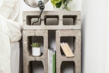 20 a nightstand made of concrete blocks looks rough and industrial