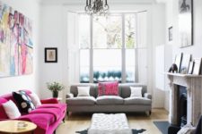 20 hot pink sofa turns this living room into a whimsy space