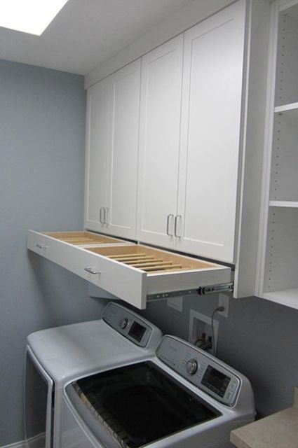 pull-out drying rack can be easily hidden when not needed