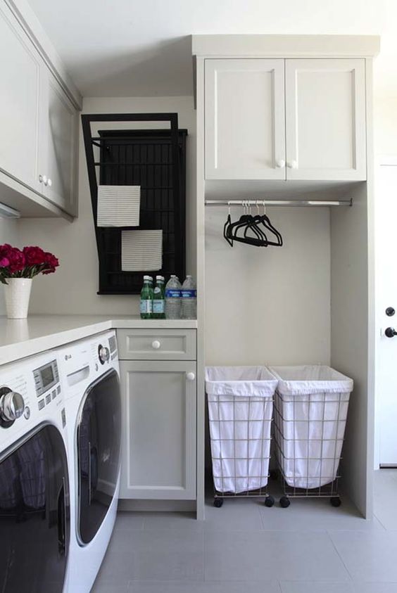 cabinets and wire baskets with fabric