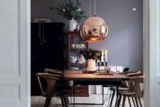 21 copper sphere pendant lamps for the dining aspace