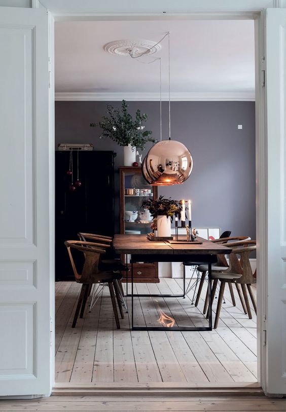 copper sphere pendant lamps for the dining aspace