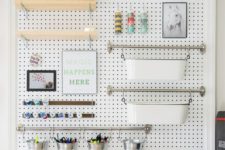 21 multi-functional pegboard organizer with shelves, rails and magnetic stripes