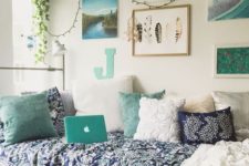 21 turquoise and aqua touches, feather art, greenery and boho textiles