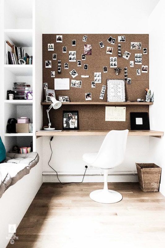office or study nook with a wall covered with cork for comfortable using and as an accent