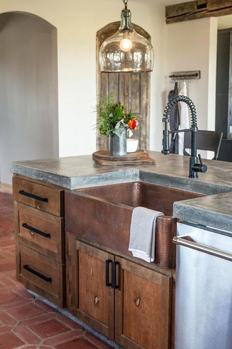 vintage rustic kitchen decor with a polished concrete countertop
