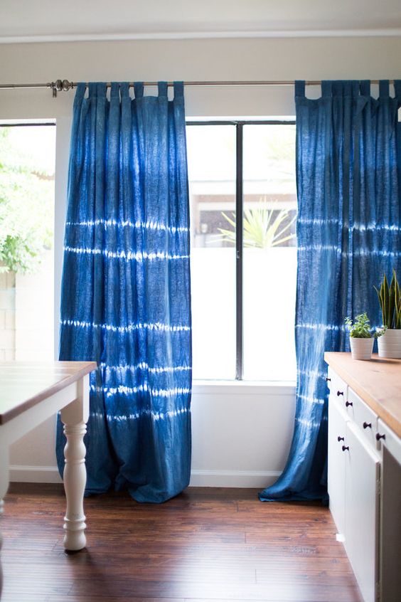 Indigo shibori dyed curtains can make a bold statement in any room