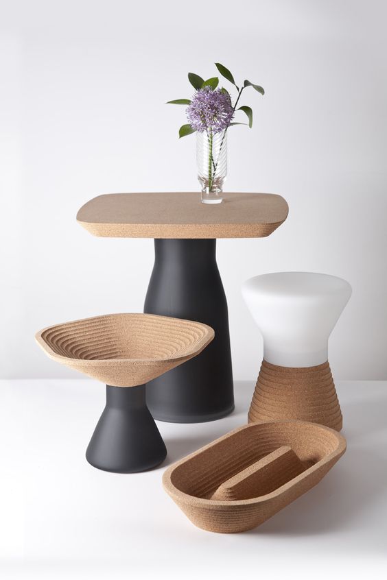 cork kitchen accessories with matte black and white parts for a contrast