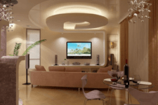 27 sleek ceiling with various levels of light and different chandeleirs