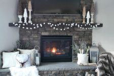 27 winter mantel with fur garlands, fur pillow covers
