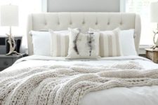 29 neutral bedding and an ivory knit blanket for a wintery bedroom