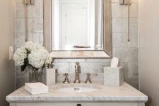30 elegant powder room with a whitewashed wooden sink stand