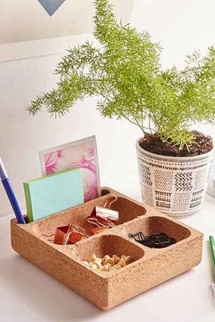 Cork catch all tray with different sections