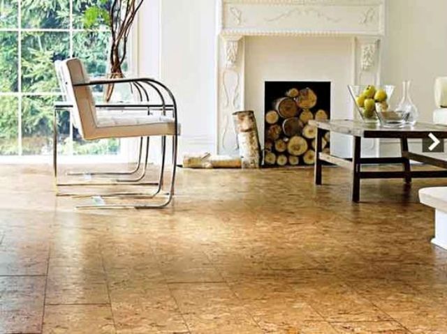 cork floors in a living room will add a warm feeling