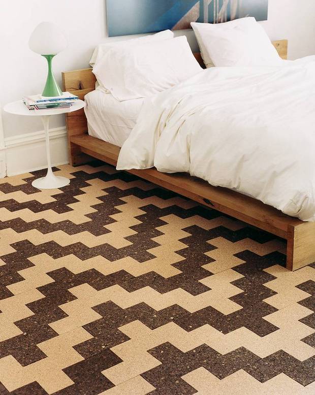 brilliantly patterned cork floor is comfy and cute