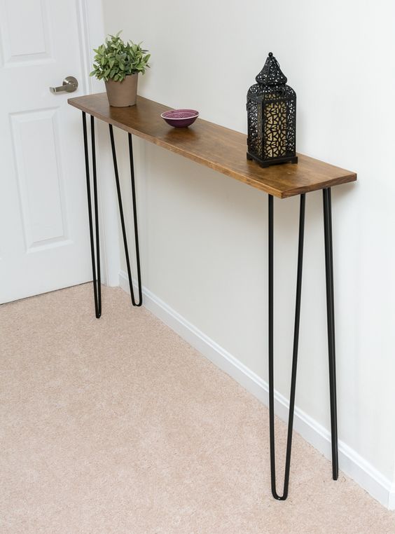 very narrow console table with hairpin legs for the smallest entryway