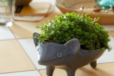 35 cute hedgehog planter with small greenery plants