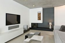 36 minimalist living room with a concrete ceiling and white walls
