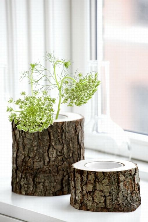 wooden log planters for rustic decor, they can be easily DIYed
