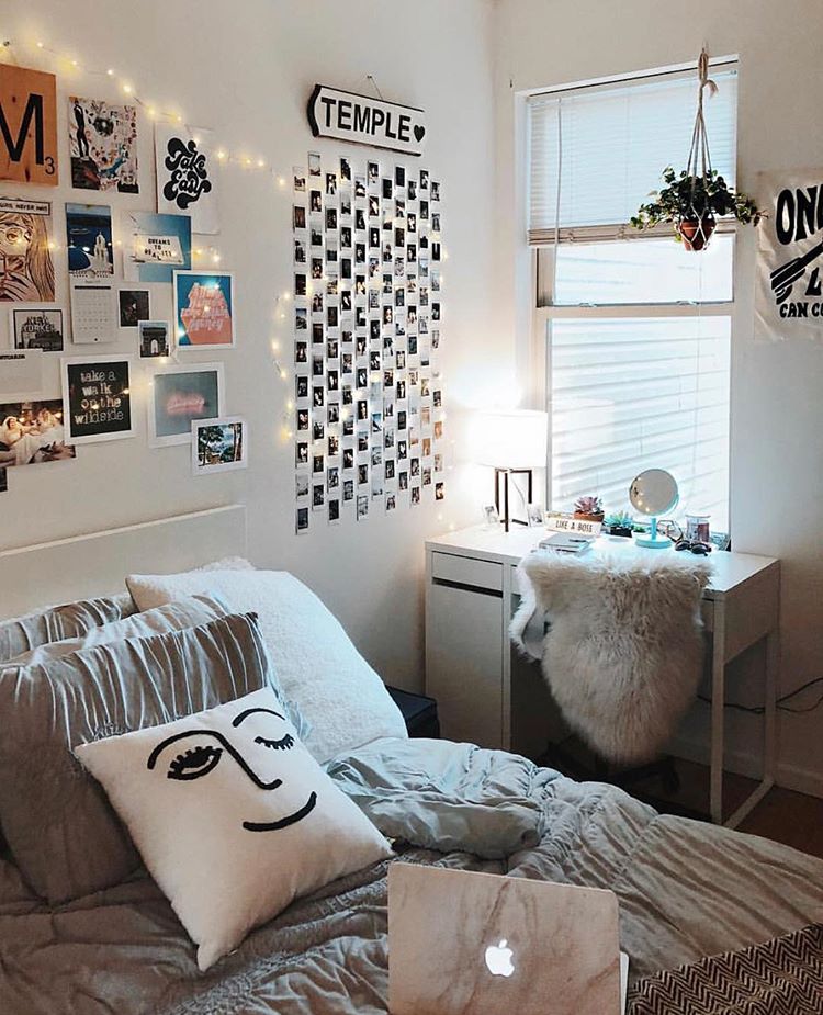 an insta photo wall is a trendy addition to any room's decor (via @vscodorms)