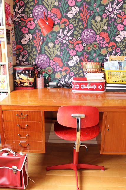 bold floral wallpaper for a home office