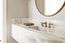 05 adorable sleek stone vanity with brass faucets
