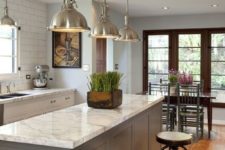 05 traditional meets industrial kitchen with white quartz counters and a grey island