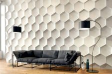 06 3D wall panels with a honeycomb pattern, which is very trendy today