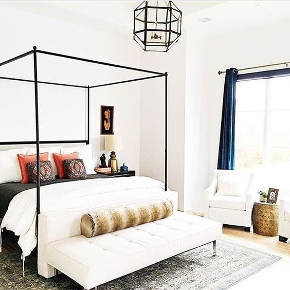 boho chic bedroom can accomodate a thin metal bed with decor