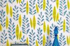 07 crazy blue and yellow botanical print wallpaper for an entryway