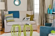 08 lime green and blue accessories make this room more modern and edgy