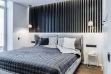 09 Black wood feature wall defines the whole bedroom look, it’s just fantastic and perfectly matches all the rest