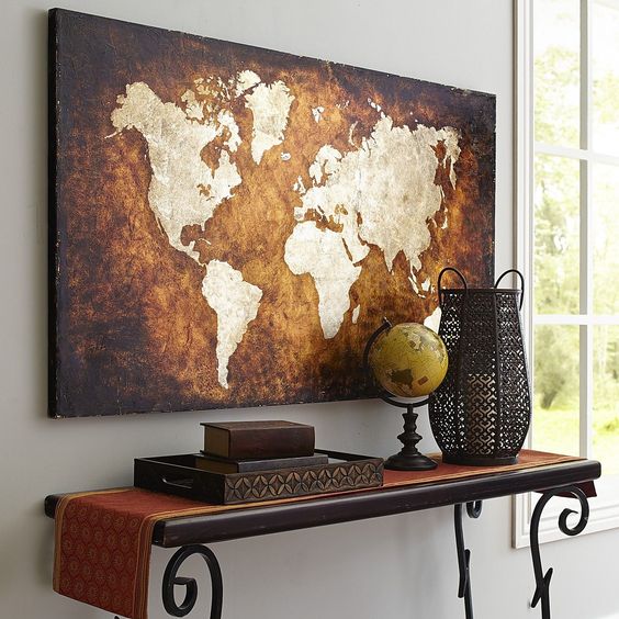 Vintage inspired world map wall art for traditional spaces