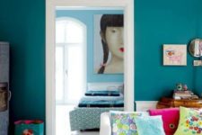 11 a teal statement wall and lime green accessories are a great combo for a vivacious living room