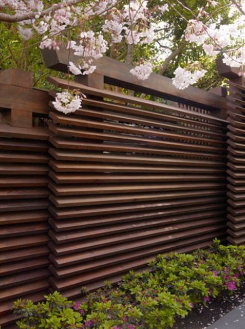 Oriental style modern wooden fence