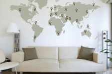 14 make your living room more inspiring with a world map and point your trips on it