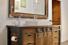 16 reclaimed wood bathroom vanity with metal details and the same mirror