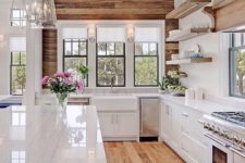 16 rustic kitchen with reclaimed wood in decor and beautiful white quartz counters