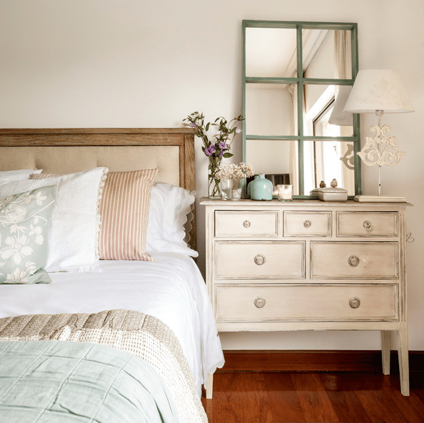 shabby chic dresser used as a nightstand