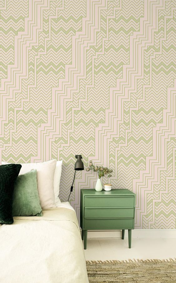 beautiful green geometric retro wallpaper