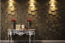 17 dark-colored 3D wall panels with an abstract look