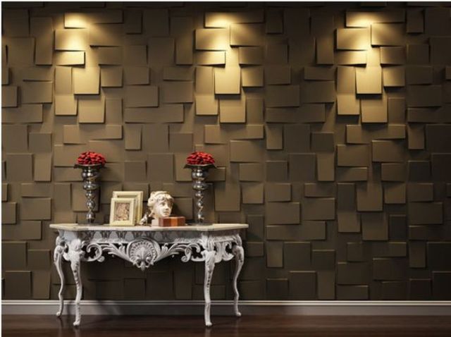 Dark colored 3D wall panels with an abstract look