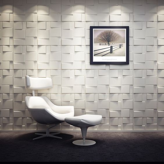 Squared 3D wall tiles for a living room or an eye catchy entryway