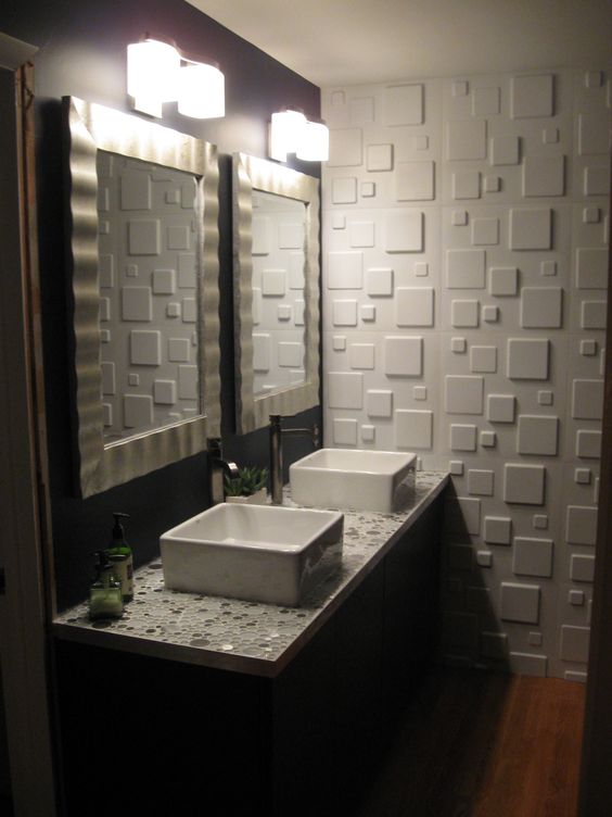 Your powder room may be more eye catching with a single 3D wall