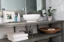20 simple open vanity shelving system with a small vessel sink