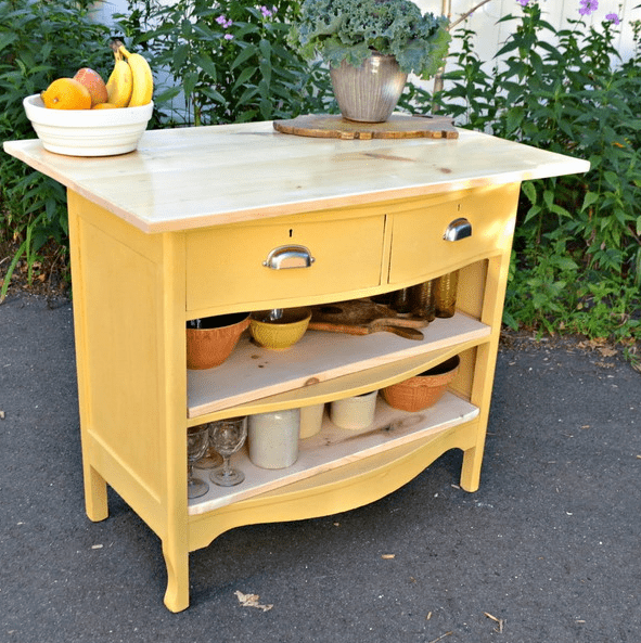 bold dresser repurposed into an outdoor kitchen island