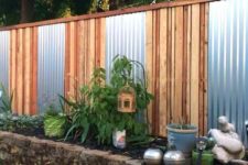 21 corrugated metal and wood privacy fence for a simple modenr look
