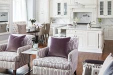22 all-white kitchen and a purple family room, look so airy and inviting